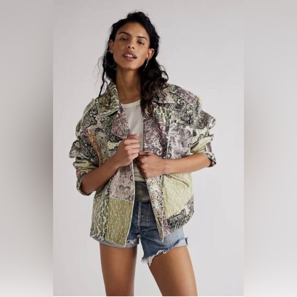 FREE PEOPLE Nadia Moto Jacket Mixed Print